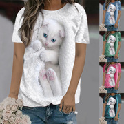 可爱猫咪夏季短袖T恤女时尚个性情侣上衣3d卡通汗衫小众设计
