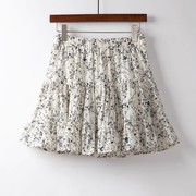 米色雪纺碎花短裙夏女半身裙小个子高腰显瘦印花色a字蛋糕裙裤裙