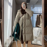 羽绒服女2023年韩版中长款宽松立领小个子加厚保暖白鸭绒外套