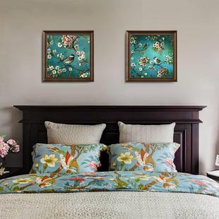 美式卧室床头挂画壁画欧式客厅装饰画田园乡村有框画横幅花鸟墙画