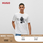 HUGO BOSS雨果博斯男士宠物狗印花图案装饰平纹宽松休闲短袖T恤