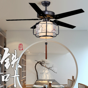 现代中式餐厅吊扇灯家用中国风，快餐店饭店茶室民宿风扇灯带灯吊扇