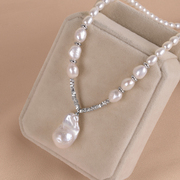 丹姐饰品天然淡水珍珠项链米型珠925纯银短链巴洛克吊坠时尚XL114