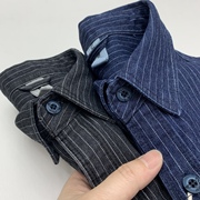 细条纹衬衫男阿美咔叽日系复古工装重磅全棉欧美宽松长袖牛仔外套