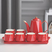 结婚茶具套装喜庆红色，茶壶茶杯家用人订婚礼物，家用轻奢简约礼盒装