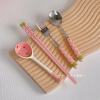 不锈钢勺叉套装卡通学生餐具套装，可爱草莓勺子，家用水果叉陶瓷筷子