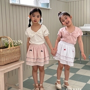 大卜菜韩国童装24夏季pink女童可爱大蝴蝶结泡泡短袖T恤上衣