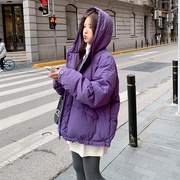 紫色连帽短款羽绒棉衣棉服女冬季外套今年流行韩系温柔小个子棉袄