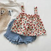 女童夏装套装韩版网红洋气女宝宝短裤小童吊带纯棉两件套