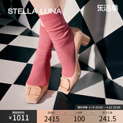 STELLA LUNA女鞋春夏粗跟单鞋欧美风纯色方头浅口真皮高跟鞋