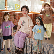 幼儿园宝宝可爱卡通，手绘短袖t恤允儿妈女童，夏季半袖上衣夏装