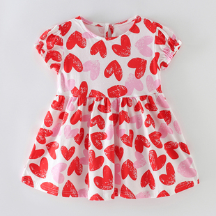 女童红色爱心短袖t恤连衣裙，宝宝纯棉夏装，儿童洋气公主裙子花苞裙8