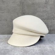 日系奶白色短檐羊毛呢，马术帽鸭舌帽子女秋冬毡帽，纯色报童帽骑士帽