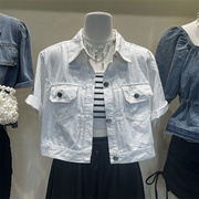 韩版设计感小众牛仔短袖衬衫外套女2024夏季宽松休闲夹克上衣