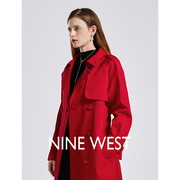 Nine West/玖熙2023年秋季红色风衣女气质通勤高级中长款外套