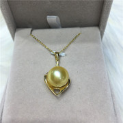 海水珍珠金色珍珠项链吊坠925银送老婆送女友送妈妈 礼物