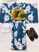 出口日本高品质棉红梅古典花色雪绒花和服浴衣套装