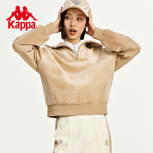 Kappa卡帕套头衫女针织半拉链复古运动卫衣休闲长袖