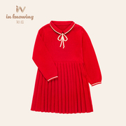 新年装女童红色套头毛衣裙2020秋冬儿童纯色加厚毛线连衣裙