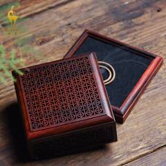 老挝大红酸枝正方形镂空香盒家用室内檀香熏香炉沉香卧香盒香插