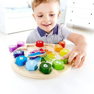 hape积木时钟儿童益智玩具宝宝2-3岁男数字立体早教拼图拼板模型