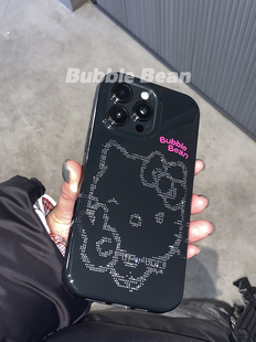 BubbleBean黑色kitty猫闪粉双层二合一边框手机壳适用于苹果15pro