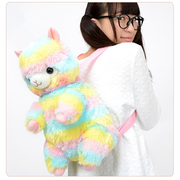 alpacasso日本正版彩虹色羊驼毛绒公仔双肩背包，书包可爱女包