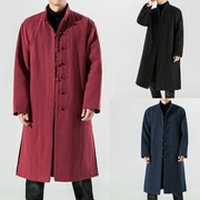 冬季棉服中国风中长款棉衣男士，大衣亚麻棉袄大码中式外套加厚唐装