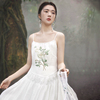 花制作 茉莉和白玫瑰 惹惊鸿 原创国风刺绣新中式白色气质连衣裙