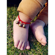 铜铃铛红绳宝宝学步防踢被响铃新生婴儿童脚链手链满月周岁礼物