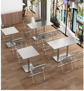 不锈钢折叠桌子快餐小吃店食堂，工厂奶茶店，工业风长方形餐桌椅组合