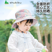 shukiku婴儿防晒帽儿童遮阳帽夏季防紫外线男女孩双面渔夫帽薄款
