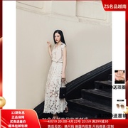 ZS名品越南设计师Nguyen V领宽松上衣高腰大裙摆半裙蕾丝气质套装