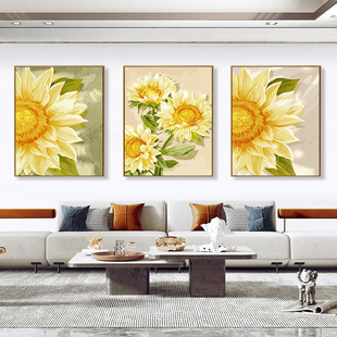 diy数字油画三联三拼填色填充客厅沙发花卉，手工手绘油彩画装饰画