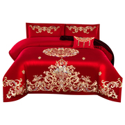 恒源祥婚庆四件套大红结婚用六件套床单，被套中式刺绣喜庆床上套件