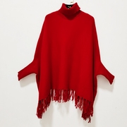 任3件c3220新年大红色斗蓬毛衣，女装秋冬蝙蝠袖大码罩衫针织厚
