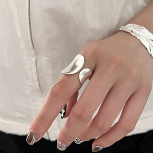 一恋不对称几何宽边戒指女轻奢高级感个性时尚S925银开口戒指指环