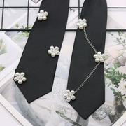 韩版领带衬衫女手工珍珠花朵装饰韩版潮流个性学院风颈饰纯色DK