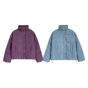 2斤韩版紫色宽松保暖棉服高领长袖单排扣外套时尚休闲洋气