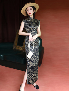 改良版黑色旗袍性感复古时尚年轻款老上海日常中国风长款连衣裙夏