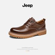 jeep吉普男鞋春季2024年低帮真皮工装马丁靴英伦大头休闲皮鞋