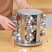 圆头方头厨房用品430不锈钢玻璃旋转调料罐套装调味罐