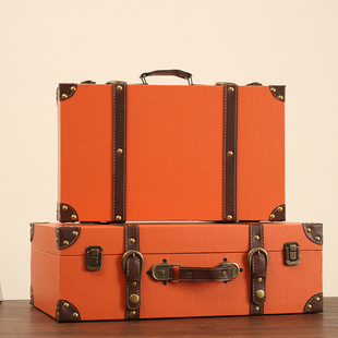 欧式复古手提箱储物木箱子衣服，收纳箱老式皮箱，旅行摄影道具整理箱