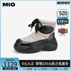 mio米奥2023年冬季圆头前系带高跟，短筒靴保暖户外萌酷时尚雪地靴