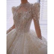 宫廷风婚纱新娘2023拖尾重工高级质感小个子法式长袖冬季主纱