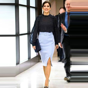 王妃同款2023秋复古气质黑白波点衬衫高腰包臀半裙套装通勤潮
