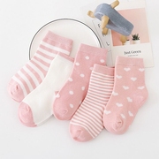 5双装春夏网眼棉袜，女童中筒袜儿童，袜子夏季薄款0-1岁新生儿袜子