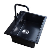 石英石水槽单槽黑色花岗岩厨房一体成型洗菜盆BG6849