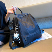 休闲双肩包女通勤出行小背包，2024夏季学院运动尼龙布书包(布书包)黑色包包