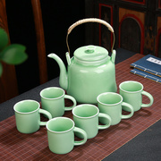 青瓷瓷器茶壶陶瓷大容量，凉水壶大号冷水壶，提梁泡茶壶套装家用